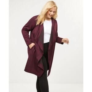 Lane Bryant Duster Cardigan Sweater Plus Size 26 28 Wine Burgundy Windowpane